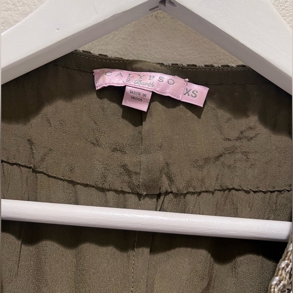 Calypso St Barth Silk Olive Embroidered Beaded V Neck Butterfly Sleeve Tunic - Picture 9 of 10